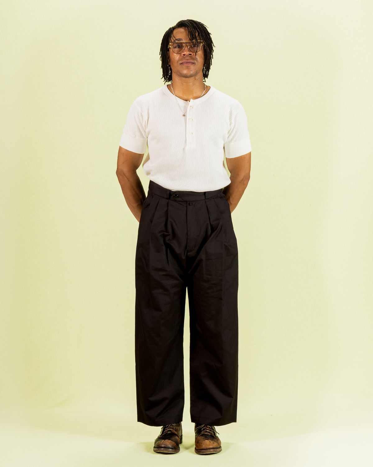 Monitaly Triple Tuck Wide Pants - Black Vancloth Oxford - Standard & Strange