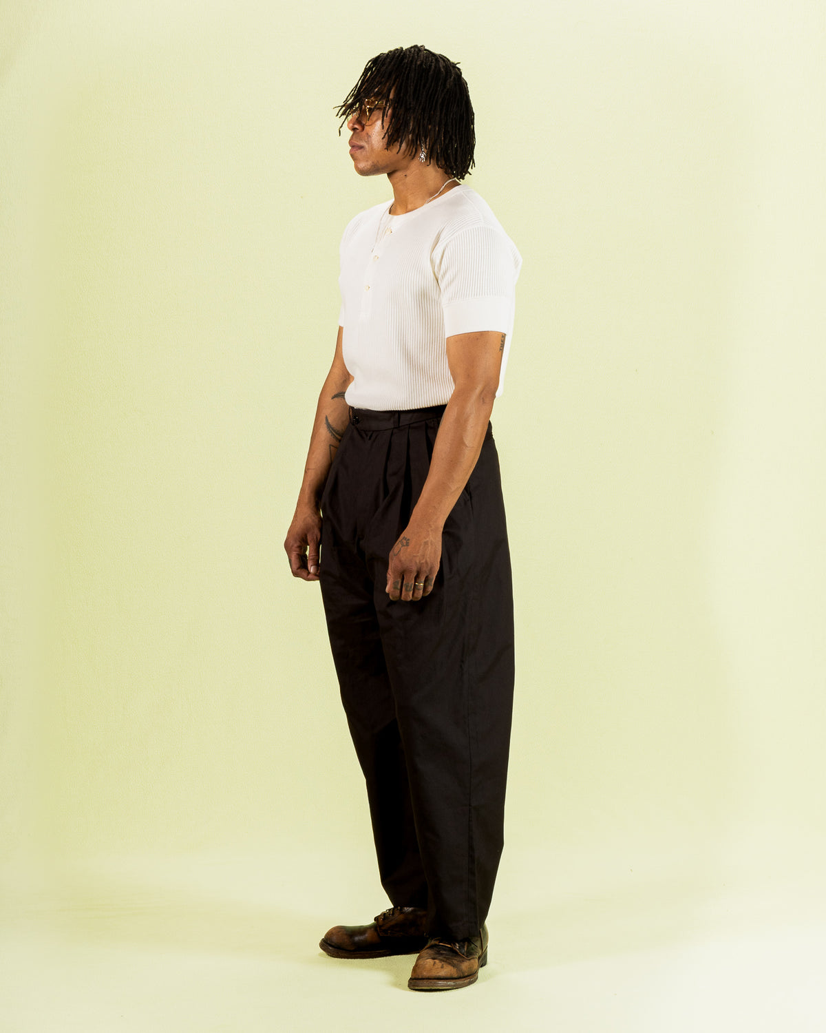 Monitaly Triple Tuck Wide Pants - Black Vancloth Oxford - Standard & Strange