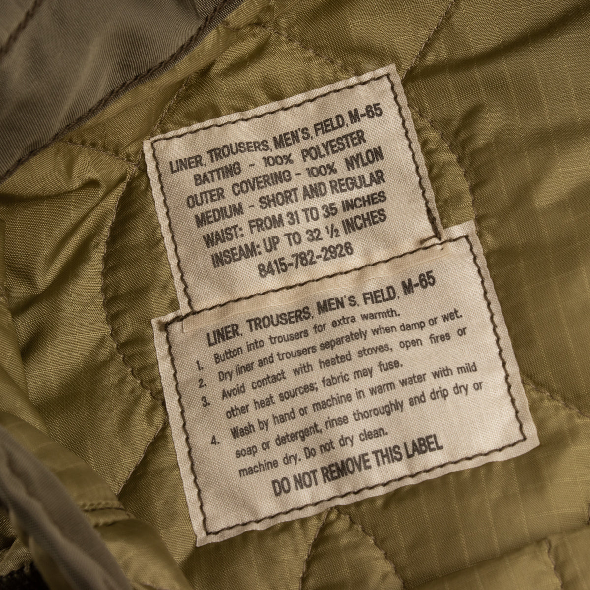The Real McCoy's Liner, Trousers, Men's, Field, M-65 - Olive - Standard & Strange