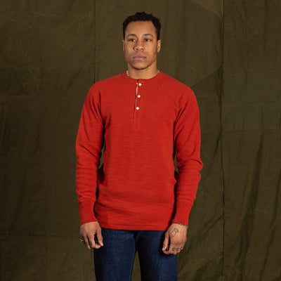 The Real McCoy's Western Cardigan Stitch Henley Shirt - Brick Red - Standard & Strange